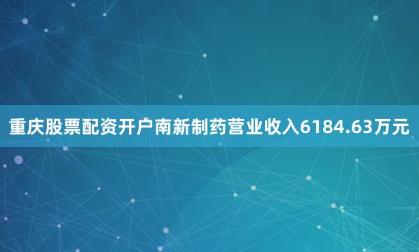 重庆股票配资开户南新制药营业收入6184.63万元